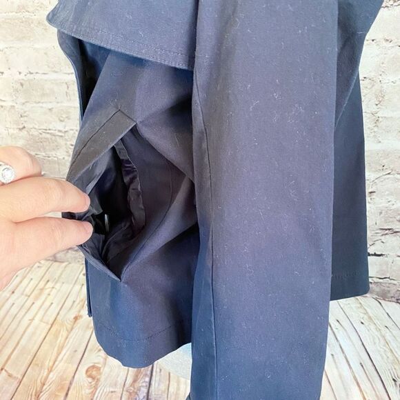 Bagatelle Womens Trench Coat Cropped Stretch Belted Cuff Stretch Blue Medium - Picture 5 of 11